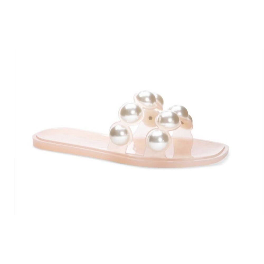 Chinese Laundry Womens Open Toe Pearl Embellished Rubber Slides Pink Size 7